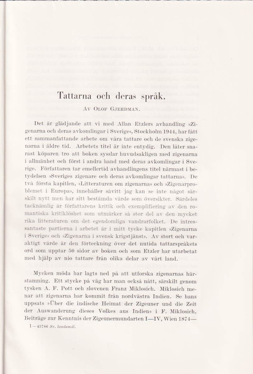 Olof Gjerdman : Tattarna och deras språk