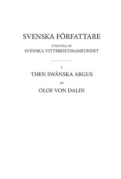 Olof von Dalin : Then Swänska Argus. Första delen