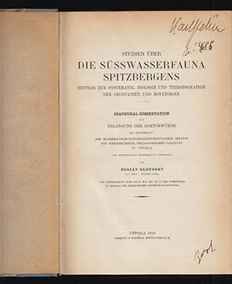 Ossian Olofsson : Studien über die Süsswasserfauna Spitzbergens