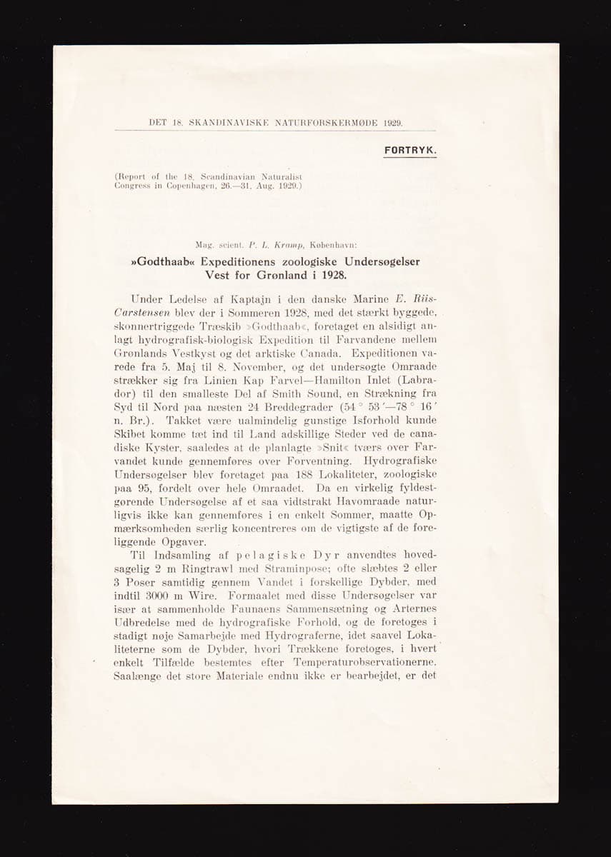 P. L Kramp : Godthaab. Expeditionens zoologiske Undersøgelser Vest for Grønland i 1928