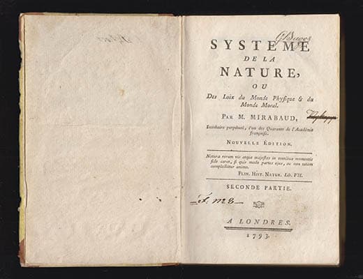 Paul Henri Thierry Holbach : Système de la Nature ou Des Loix du Monde Physique & du Monde Moral. Par M. Mirabaud. Premiere partie - Seconde partie [T. I-II]