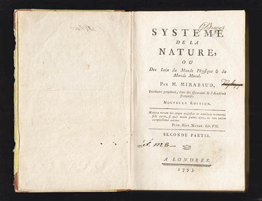 Paul Henri Thierry Holbach : Système de la Nature ou Des Loix du Monde Physique & du Monde Moral. Par M. Mirabaud. Premiere partie - Seconde partie [Tome I-II]. Nouvelle Édition