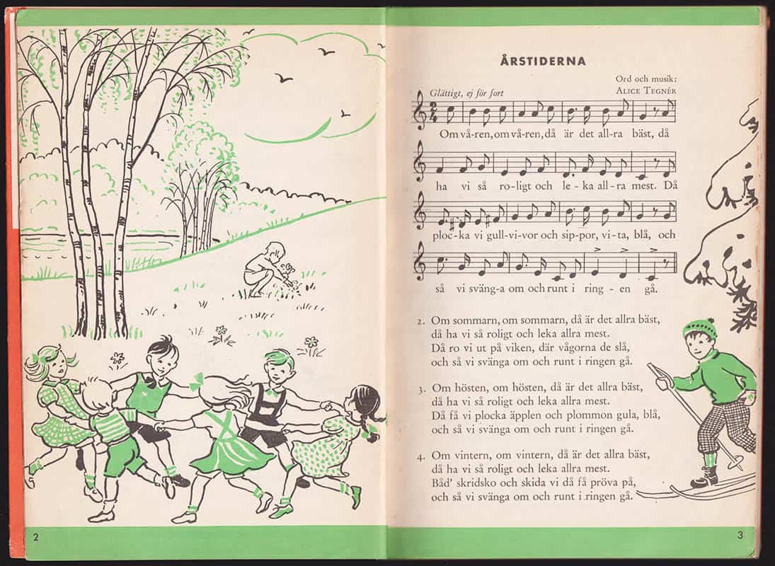 Petersson, Annie (1886-1966) [red.] ; Beskow, Elsa (1874-1953) : Nu ska vi sjunga. Sångbok för de första skolåren. Utgiven på initiativ av Alice Tegner