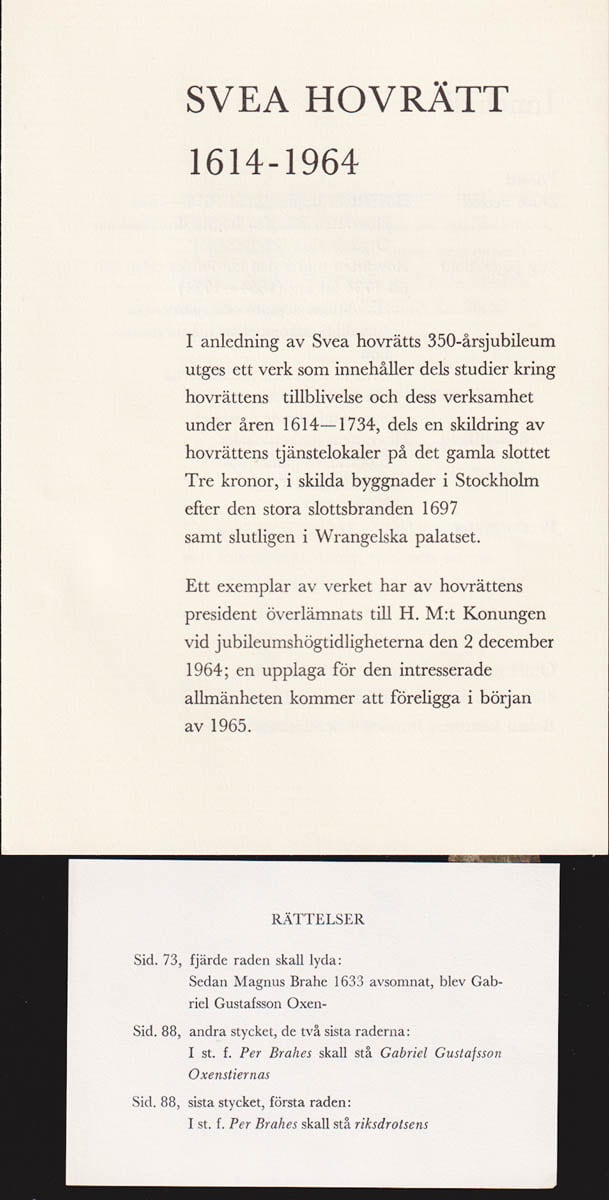 Petrén, Sture (1908-1976) ; Jägerskiöld, Stig (1911-1997) ; Nordberg, Tord O:son (1898-1980) : Svea hovrätt. Studier till 350-årsminnet