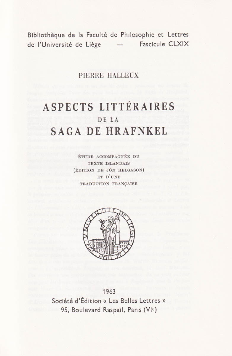 Pierre Halleux : Aspects littéraires de la Saga de Hrafnkel