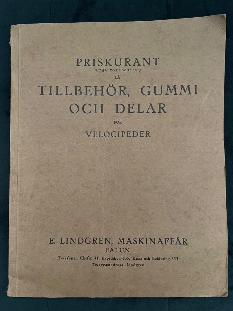 Priskurant tillbehör, gummi och delar för velocipeder
