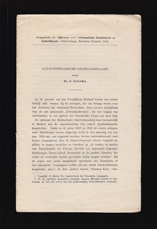 R. Bijlsma : Oud-Rotterdamsche Groenlandsvaart (Grönlands sjöfart)
