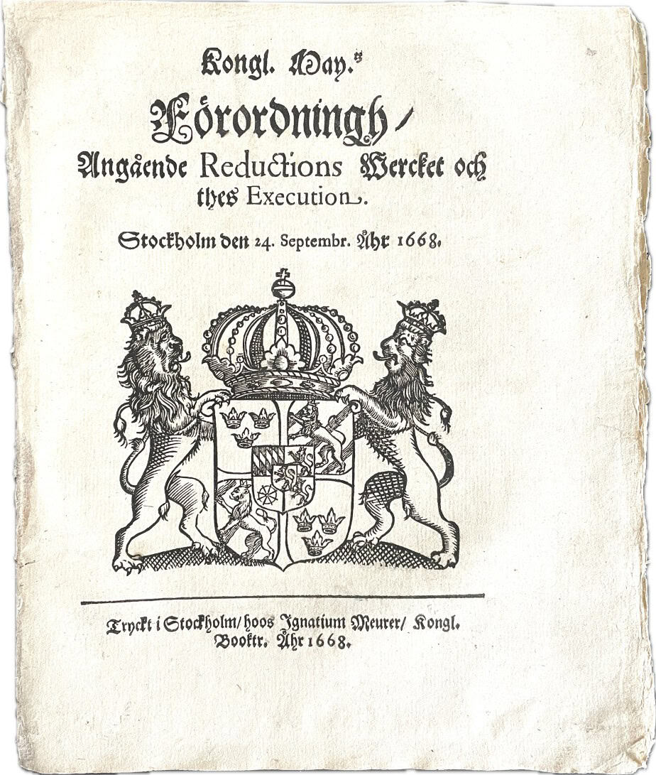 Reduktionsverket 1668 – Kongl. May.tz Förordningh, Angående Reductions Wercket (1668)