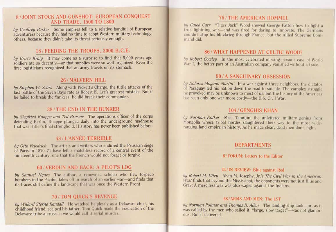 Robert Cowley : MHQ. The Quarterly Journal of Military History. Spring 1992. Volume 4, Number 4