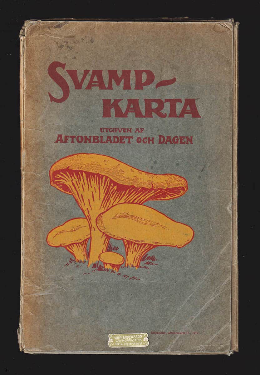 Romell, Lars (1854-1927) ; Herman Sandeberg (1876-1954) : Svampkarta. Utgifven af Aftonbladet och Dagen. Utarbetad af fil. kand. Lars Romell. Värderingen af arternas olika smaklighet är gjord af löjtnant Herman Sandeberg i hufvudsaklig öfverensstämmelse med D:r Lindblads svampbok