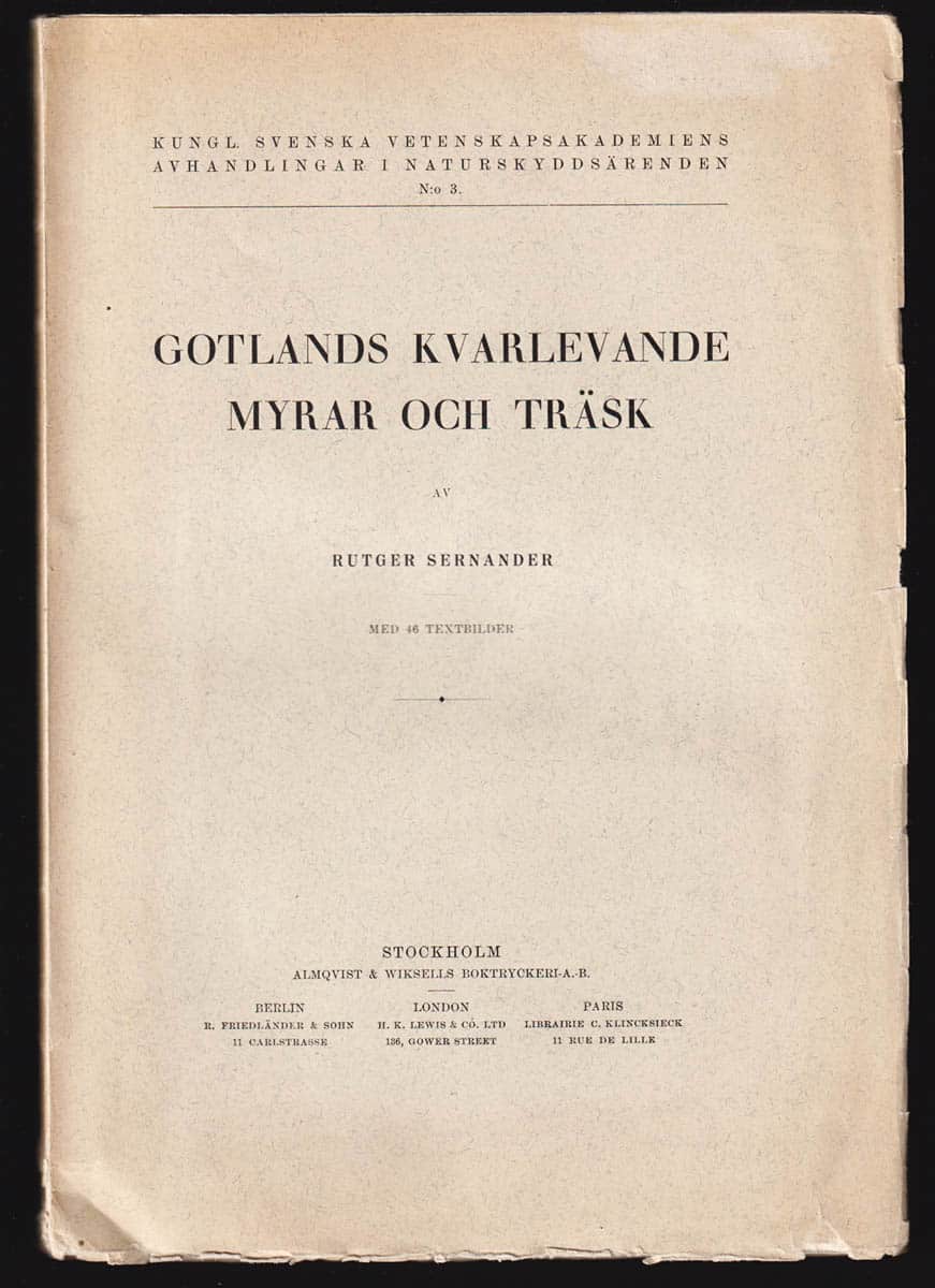 Rutger Sernander : Gotlands kvarlevande myrar och träsk