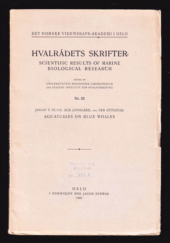 Ruud, Johan T. (1903-1970) ; Jonsgård, Åge ; Ottestad, Per : Age-studies on blue whales