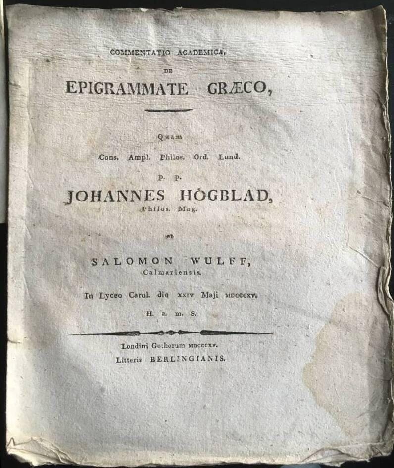 Salomon Wulff : Epigrammate Graeco