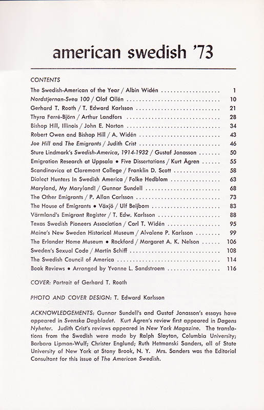 Sjöberg, Leif (1925-2000) [Editor] ; Birgers, Daniel [Editorial Adviser] : American Swedish '73