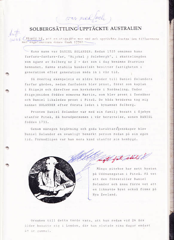 [Solander, Daniel Carlsson (1733-1782) ; privattryck]. Gustafsson, Gustaf : Solbergsättling upptäckte Australien [=ryggtitel]