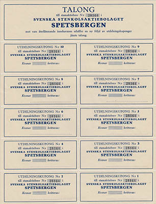 [Spetsbergen ; Aktiebrev] : Stam-aktiebrev å en aktie i Svenska Stenkolsaktiebolaget Spetsbergen, 100 kr