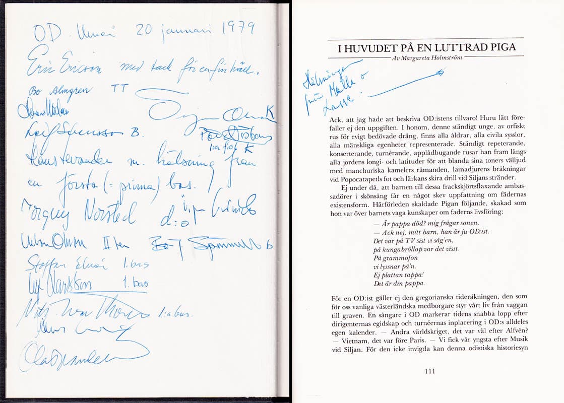 Sten-Gunnar Hellström : Annorlunda manskör (Erik Ericsons autograf)