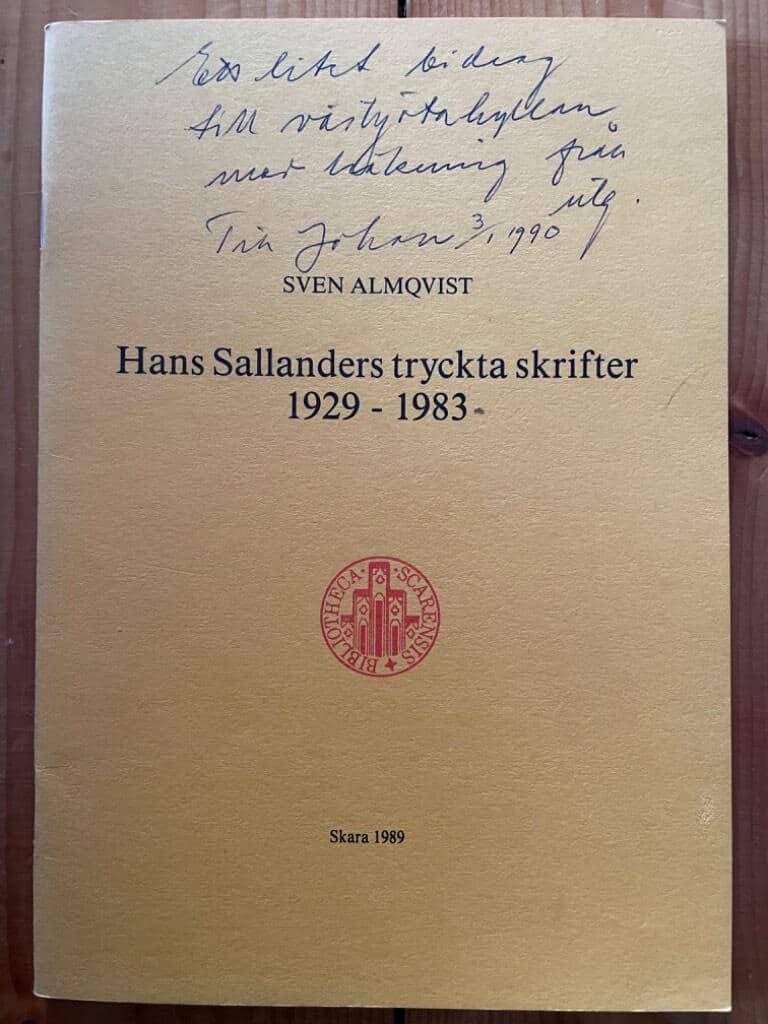 Sven Almqvist : Hans Sallanders tryckta skrifter 1929-1983