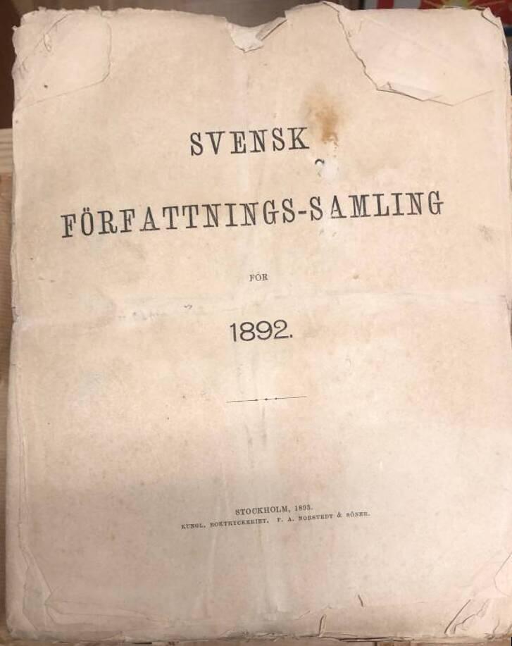 Svensk Författningssamling med Bihang 1892
