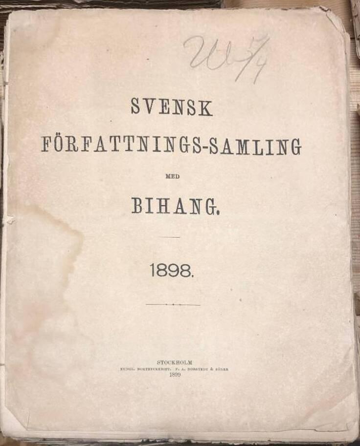 Svensk Författningssamling med Bihang 1898