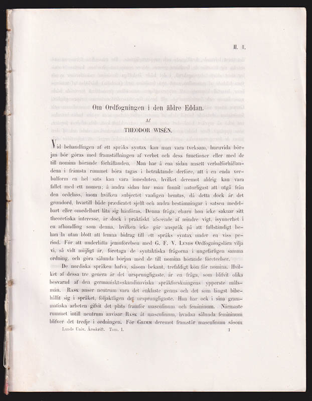 Theodor Wisén : Om ordfogningen i den äldre Eddan