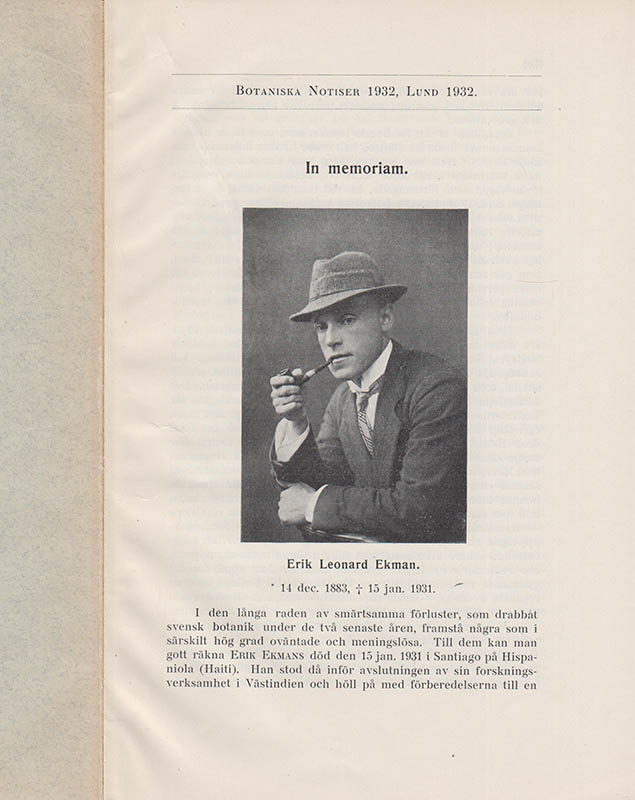Thore G. Halle : Erik Leonard Ekman. 14 dec. 1883,  15 jan. 1931. In memoriam