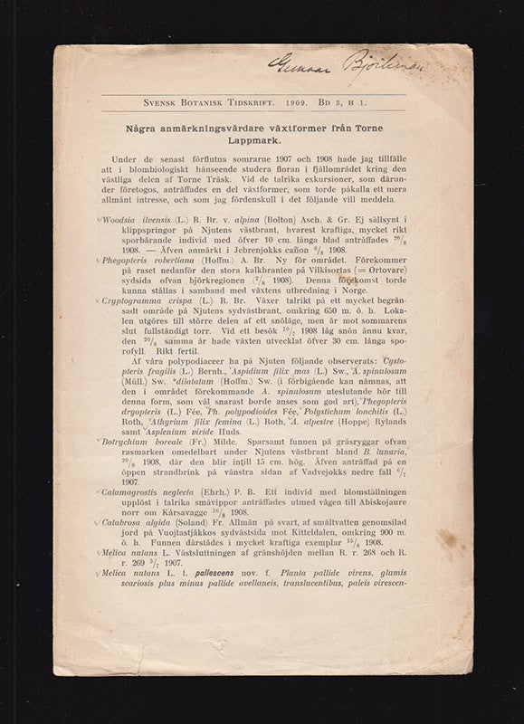 Torsten Lagerberg : Några anmärkningsvärdare växtformer från Torne Lappmark