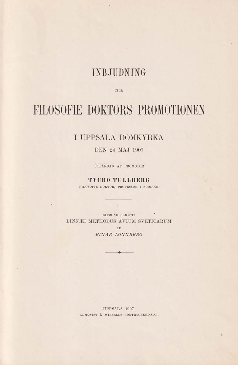 Tullberg, Tycho  Lönnberg, Einar : Linnæi Methodus avium Sveticarum. Utgifven af Einar Lönnberg