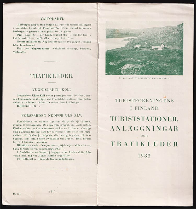 Turistföreningens i Finland. Turiststationer, anläggningar och trafikleder 1933