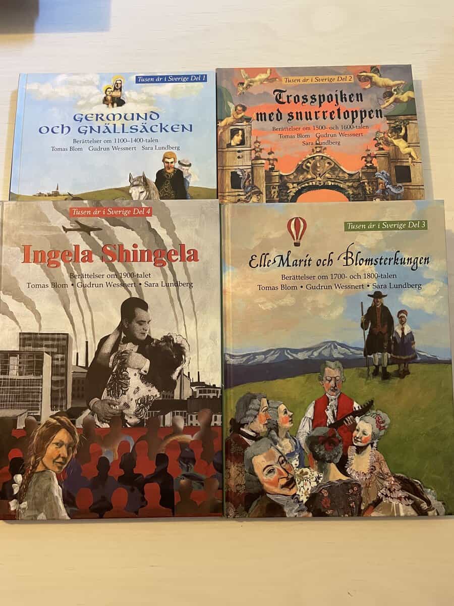 Tusen år i Sverige 1-4 - Hela serien - Germund och gnällsäcken - Trosspojken med snurreloppen - Elle Marit och Blomsterkungen - Ingela Shingela