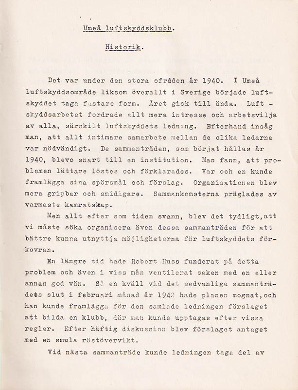 Umeå luftskyddsklubb. Historik