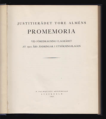 [Utsökningslagen 1927 ; Almén, Tore ] : Justitierådet Tore Alméns promemoria