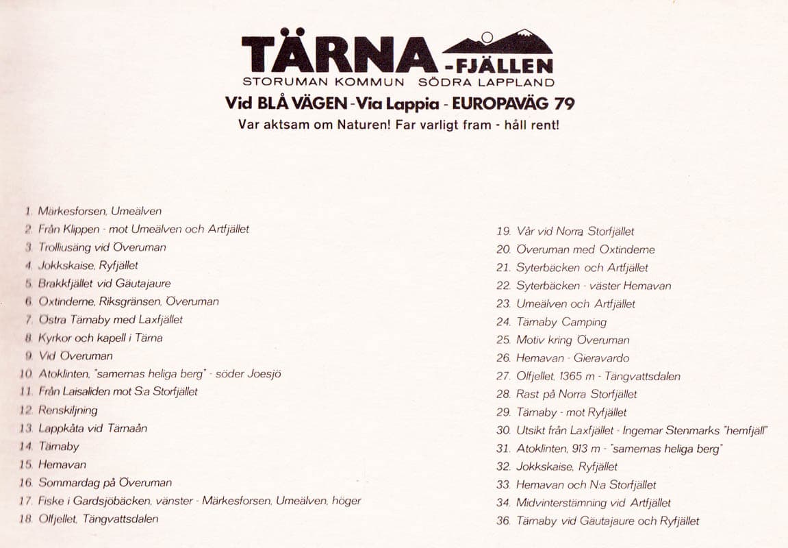 [Vilhelmina ; Västerbotten]. Grönlund, Herman (1927-1999) : Vilhelmina. Södra Lappland. En Färgbildbok av Herman Grönlund