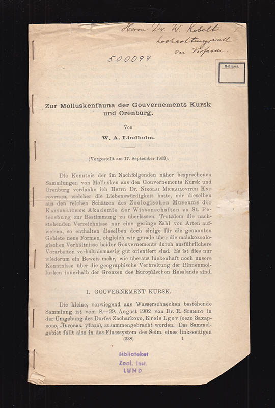 W. A. Lindholm : Zur Molluskenfauna der Gouvernements Kursk und Orenburg