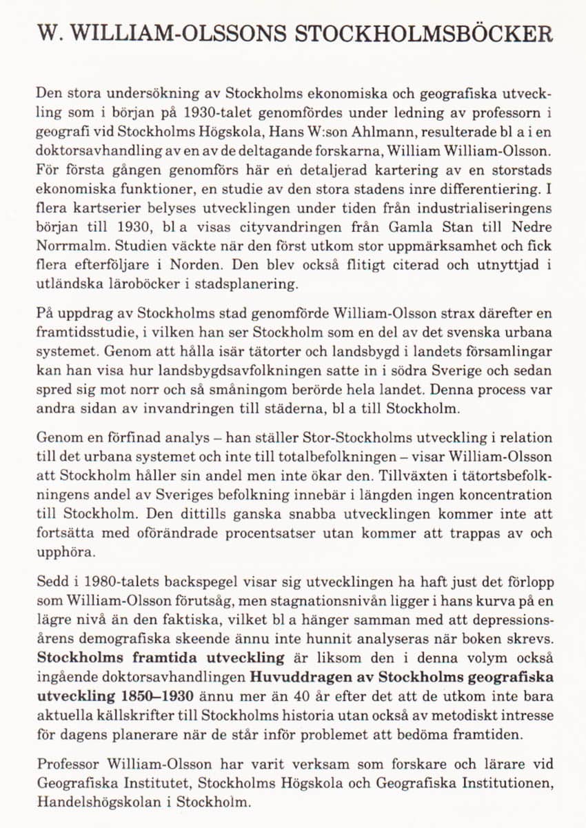 William William-Olsson : Stockholms framtida utveckling