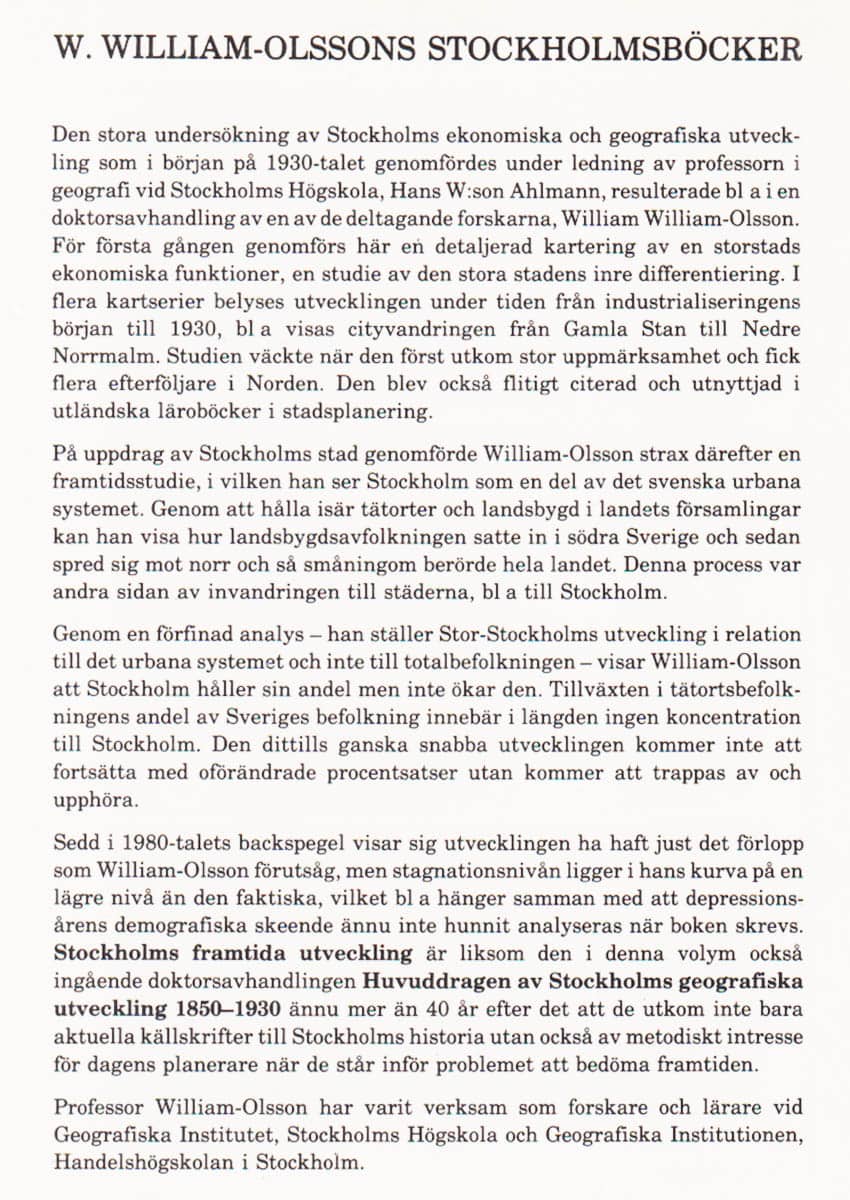 William William-Olsson : Stockholms framtida utveckling